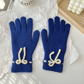 Autumn And Winter New Bow Pure Color Warm Keeping Finger Gloves My Store