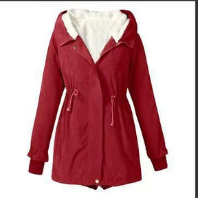 Women's Autumn And Winter Solid Color Casual Waist Tight Fleece-lined Anorak My Store