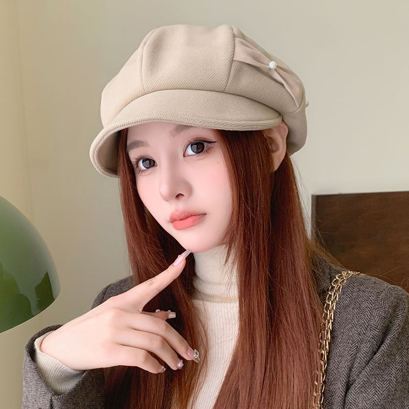 Fashion Pearl Bow Makes Face Look Small Beret Trendy My Store