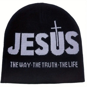 Jacquard Brimless Knitted Hat JESUS Letters Autumn And Winter Wool Sleeve Cap My Store