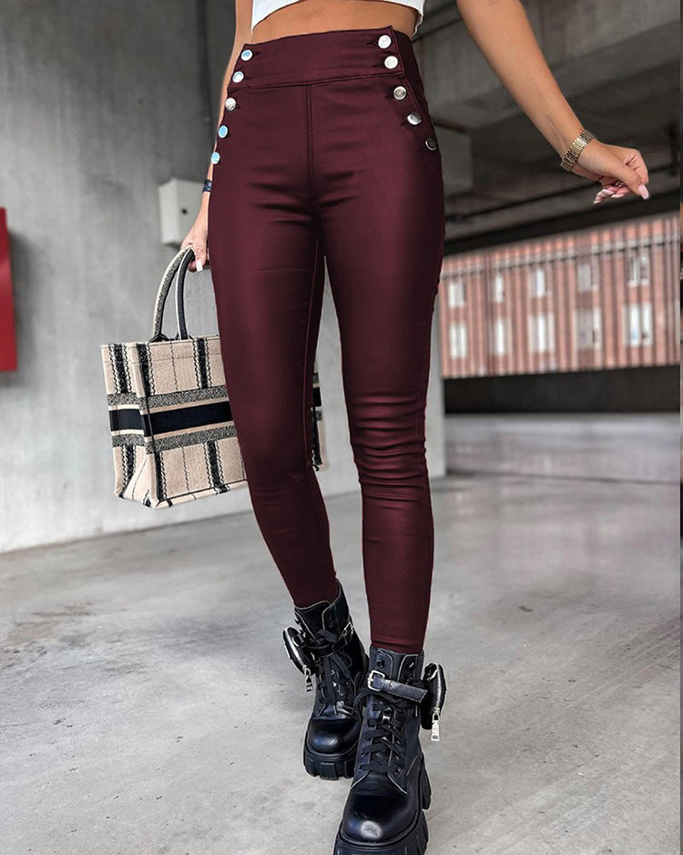 High Waist PU Leather Slim Fit Hip Raise Long Pants My Store