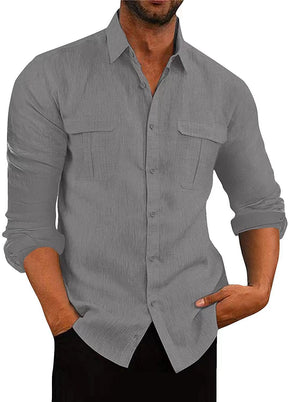 European And American Men's Shirt Double Pocket Cotton Linen My Store