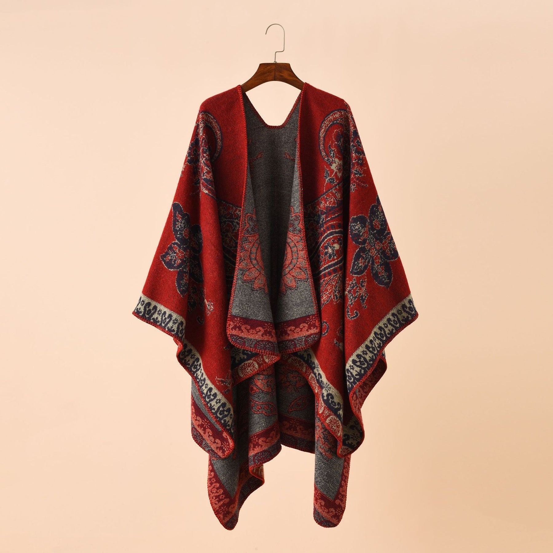 Double-sided Color Matching Plaid Cashmere-like Shawl Outer Match Cape Coat My Store