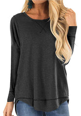 Women's Round Neck Long-sleeve T-shirt Solid Color Loose Top My Store