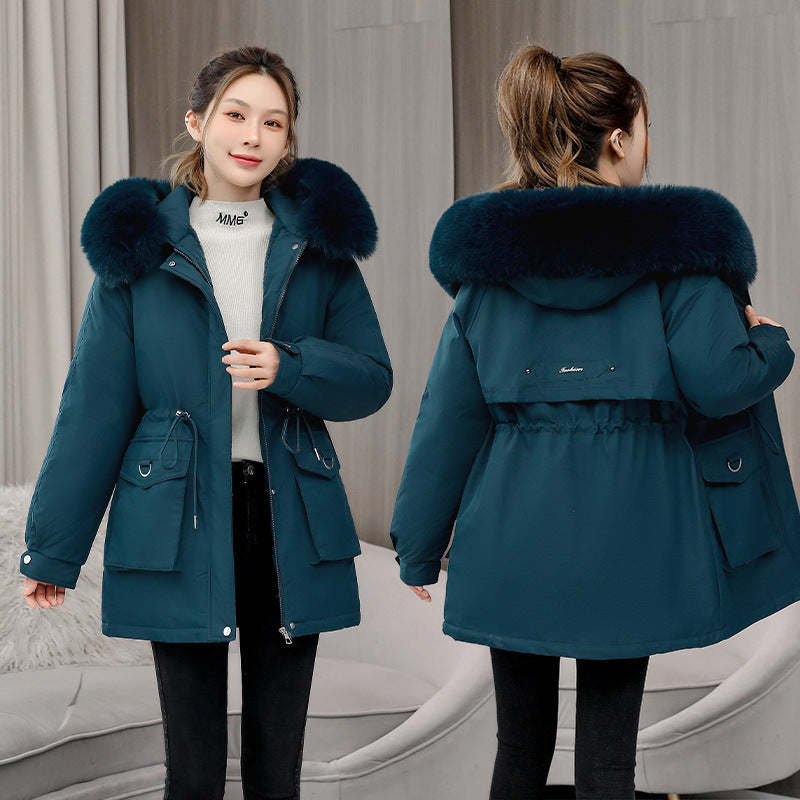 Waist Slimming Elegant Parka Cotton-padded Coat Fur Collar Western Style Velvet Lining Warm Coat My Store