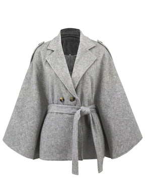 Bandage Coat Batwing Sleeve Lapel Woolen Coat My Store