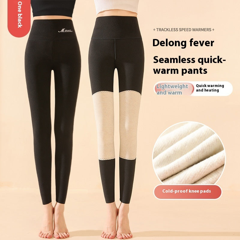 Winter High Waist Knee-pad Leggings Fashion Warm Double-sided Frosted Pants Solid Slim Trousers Women Clothing My Store