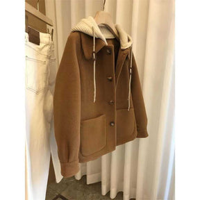 High Sense Patchwork Knitting Hooded Woolen Women's Autumn And Winter Thickening Design Sense Niche Coat My Store