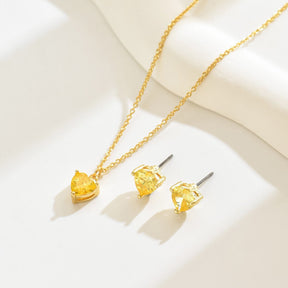 Elegant Heart-Shaped Yellow Crystal Pendant  Necklace And Stud Earrings Set My Store