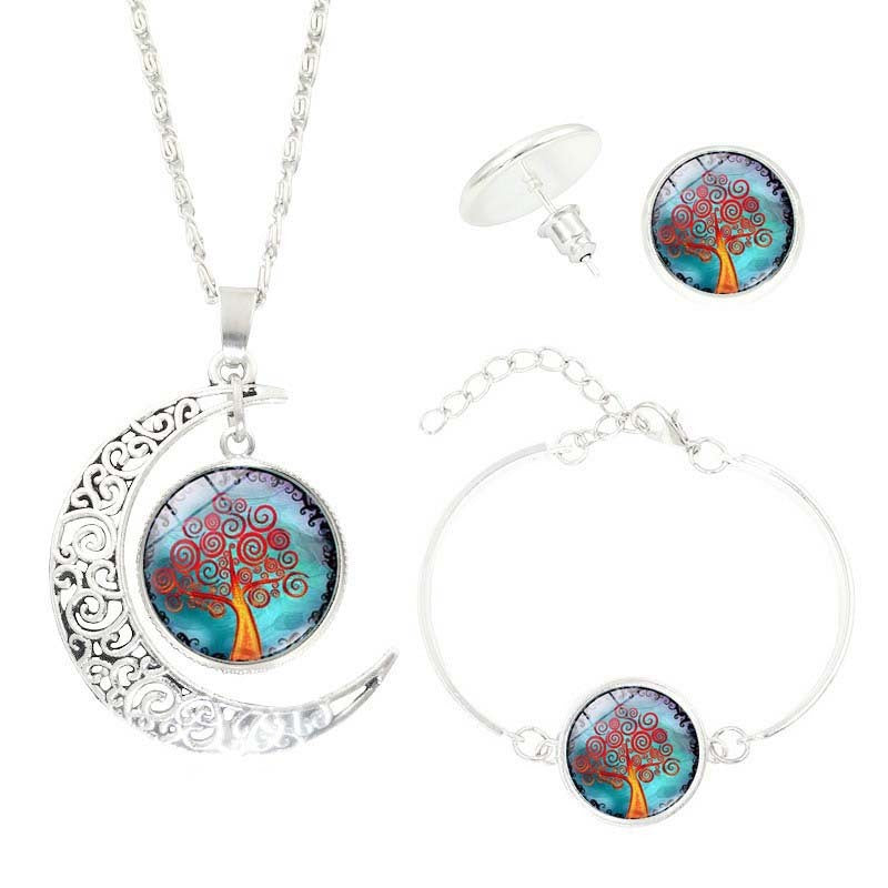 Tree of Life Time Gemstone Earrings Jewelry Necklace Set My Store