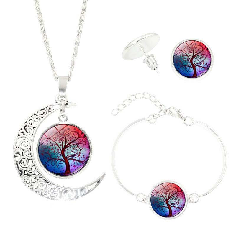 Tree of Life Time Gemstone Earrings Jewelry Necklace Set My Store