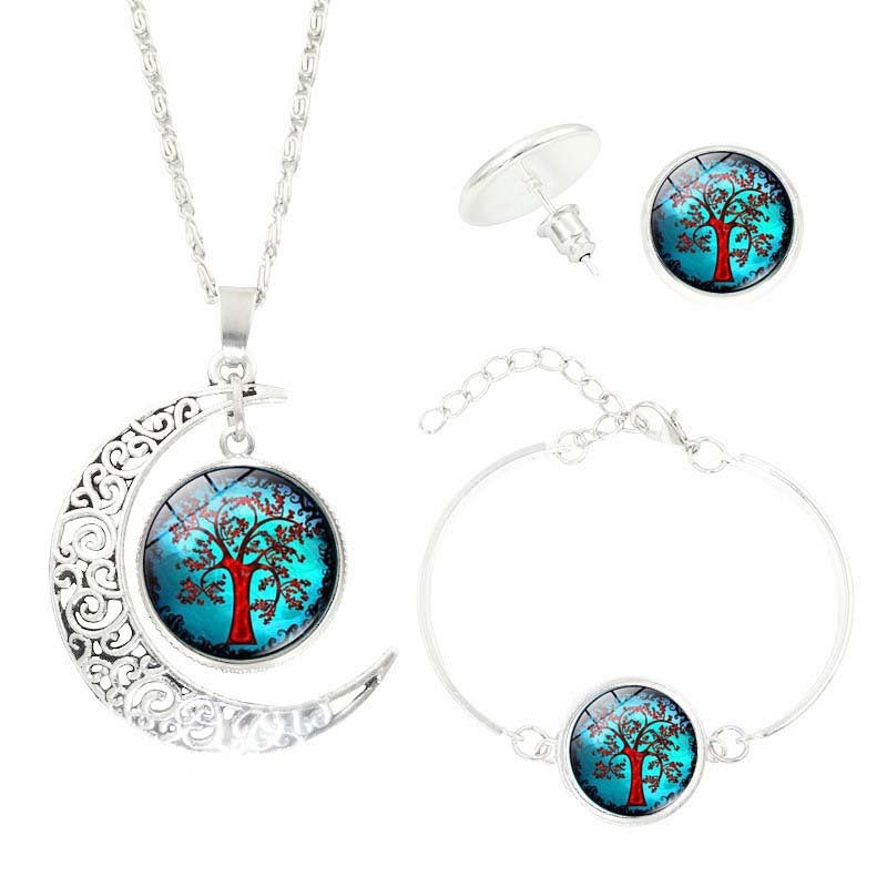 Tree of Life Time Gemstone Earrings Jewelry Necklace Set My Store