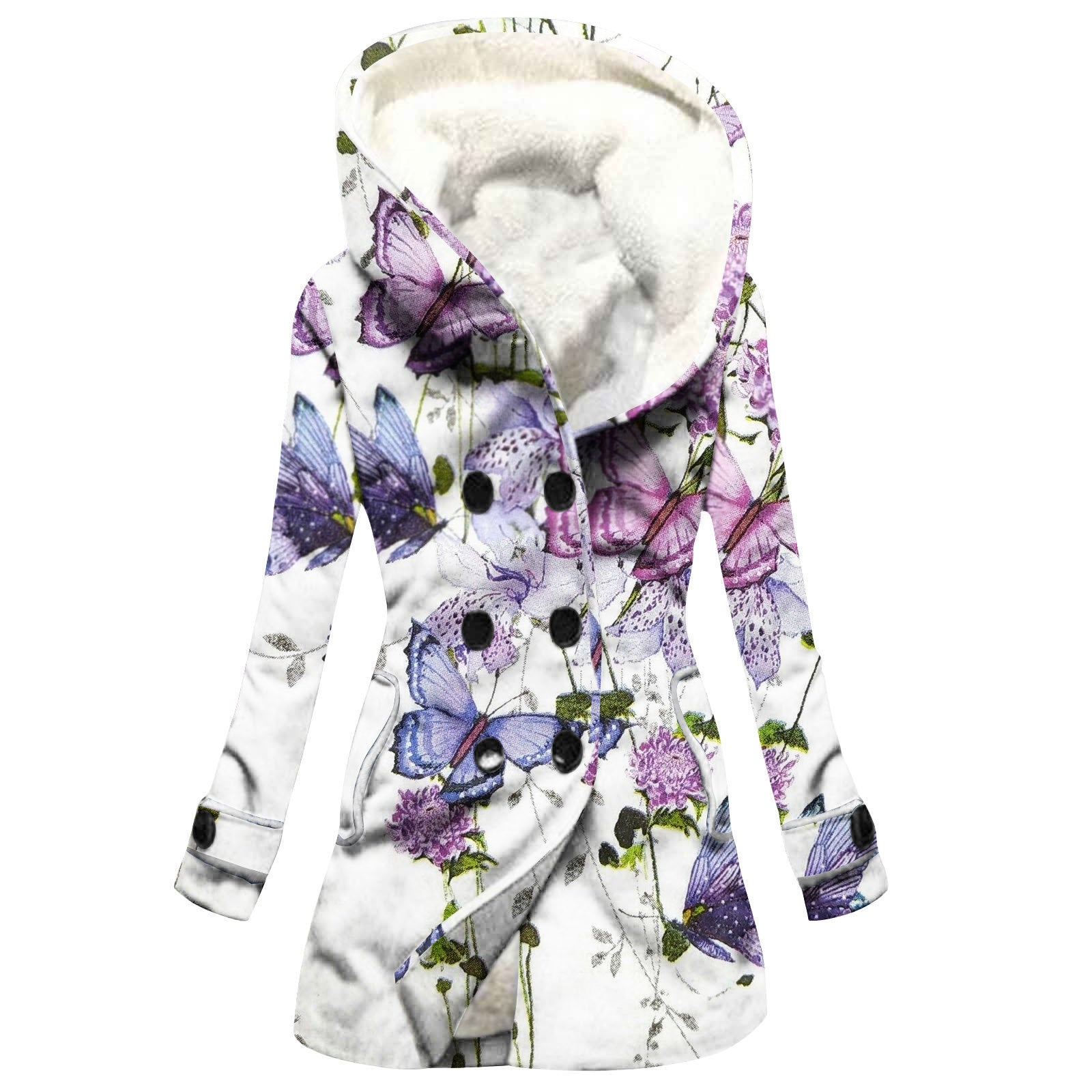 Women's Windbreaker Winter Thickened Imitation Lamb Stitching Floral Hooded My Store