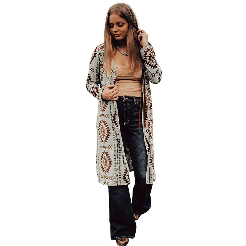 Autumn New Geometric Printed Knitted Cardigan For Women My Store