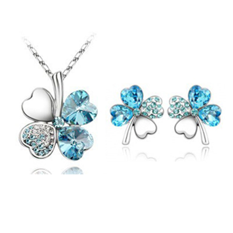 Four-leaf clover crystal necklace earrings My Store