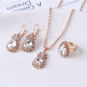 Water drop rhinestone necklace earrings ring set My Store