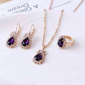 Water drop rhinestone necklace earrings ring set My Store