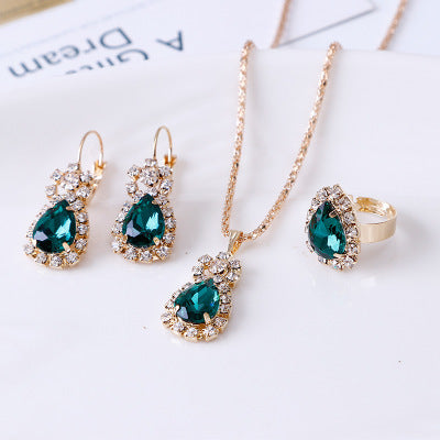 Water drop rhinestone necklace earrings ring set My Store