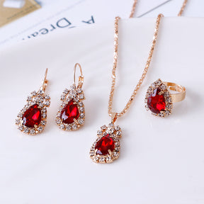 Water drop rhinestone necklace earrings ring set My Store