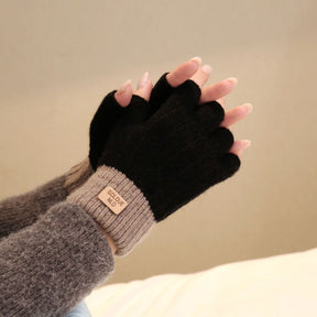 Fiber Half Finger Gloves Wool Knitted Warm My Store