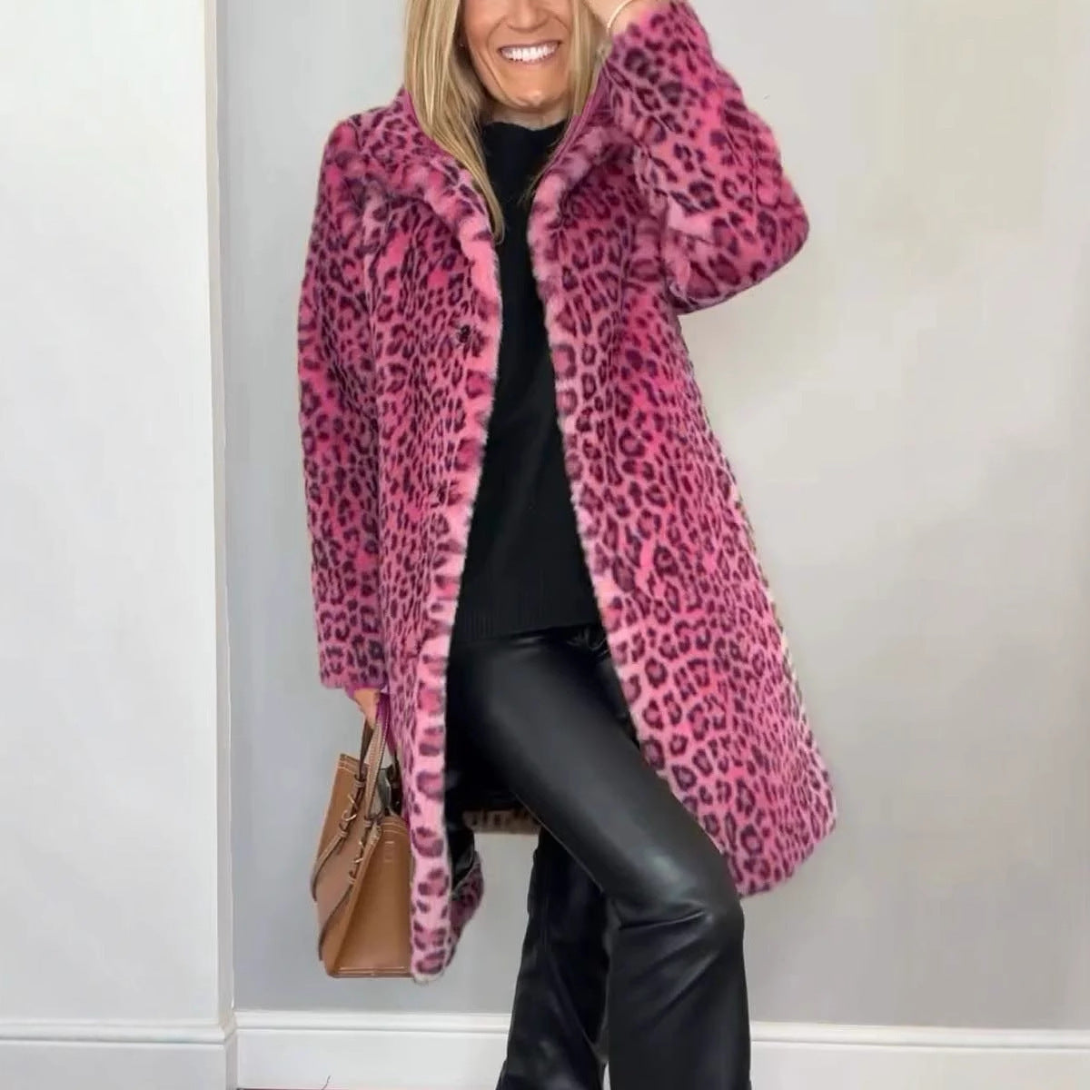 Fall Winter Leopard Print Plush Mid-length Coat My Store