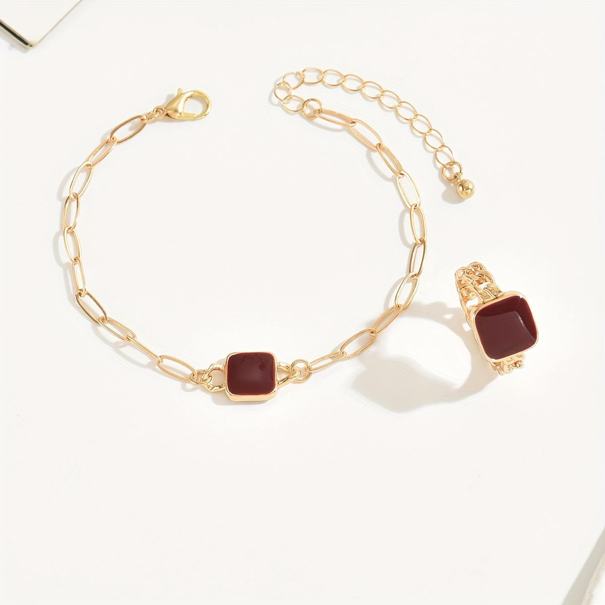 14K Gold Plated Square Agate Bracelet And  Ring Set - Luxe & Timeless Jewelry My Store