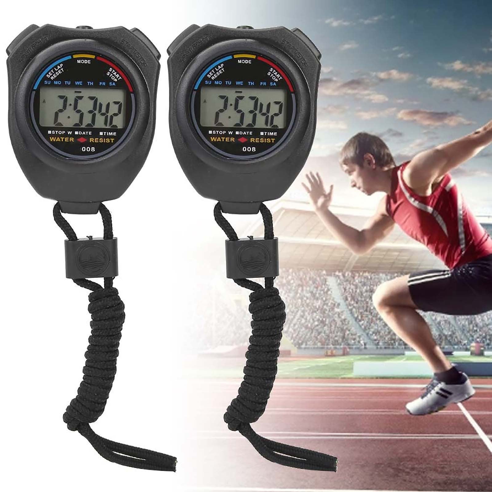 2 PCS Sports Stopwatch Timer, Multifunctional Digital LCD Handheld Stopwatch for Racing/Running My Store