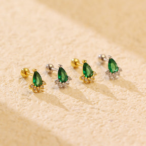 Ear Studs Silver Emerald Diamond Screw My Store