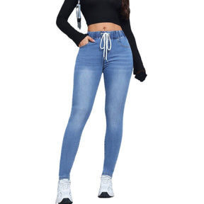 Women's Denim Trousers Autumn And Winter Drawstring Elastic Waist High Elastic Feet My Store