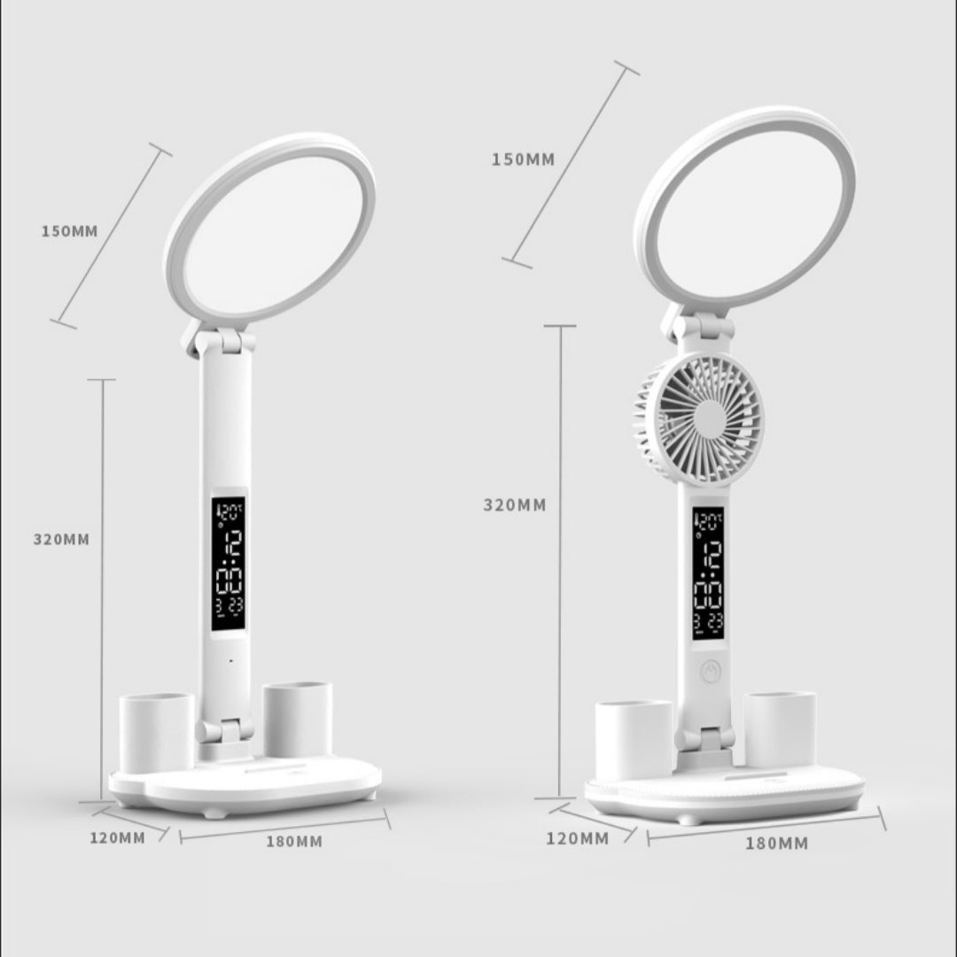 LED Clock Table Lamp USB Chargeable Dimmable Desk Lamp Plug-in LED Fan Light Foldable Eye Protection Reading Night Light My Store