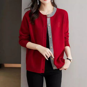 Round Neck Wool Knit Cardigan Women's Loose Western Style Outer Wear My Store