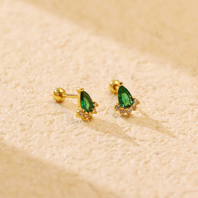 Ear Studs Silver Emerald Diamond Screw My Store