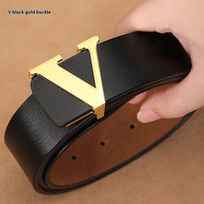 Factory Direct Sales Retro Smooth Genuine Leather Pure Cowhide Letter V Pants Belt My Store