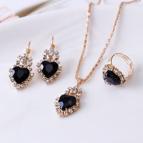 Water drop rhinestone necklace earrings ring set My Store