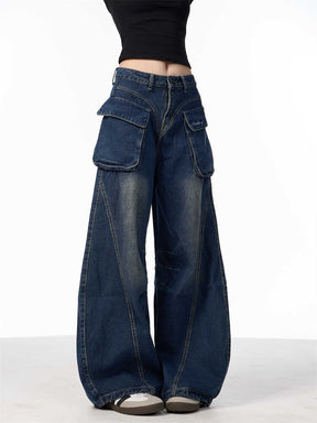 Women's Wide-leg Jeans With Pockets High Waist Loose Trousers My Store