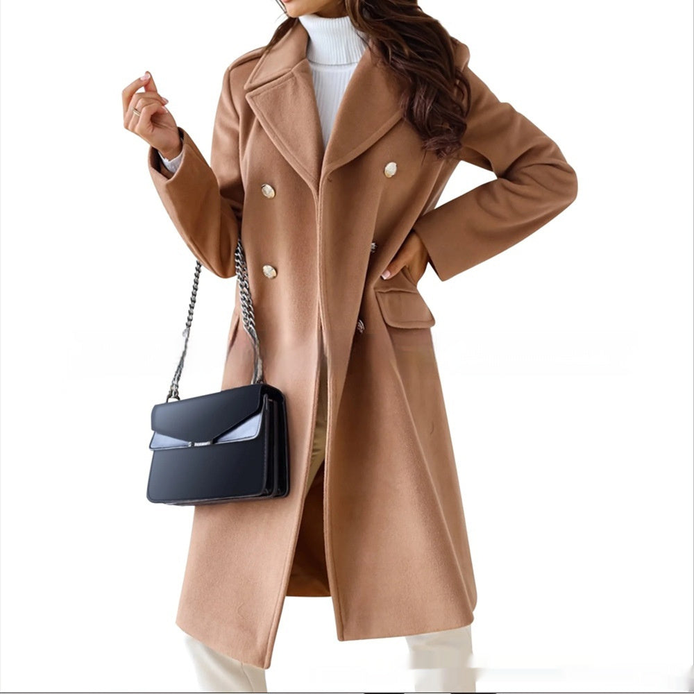 Simple Double Breasted Woolen Coat For Women My Store