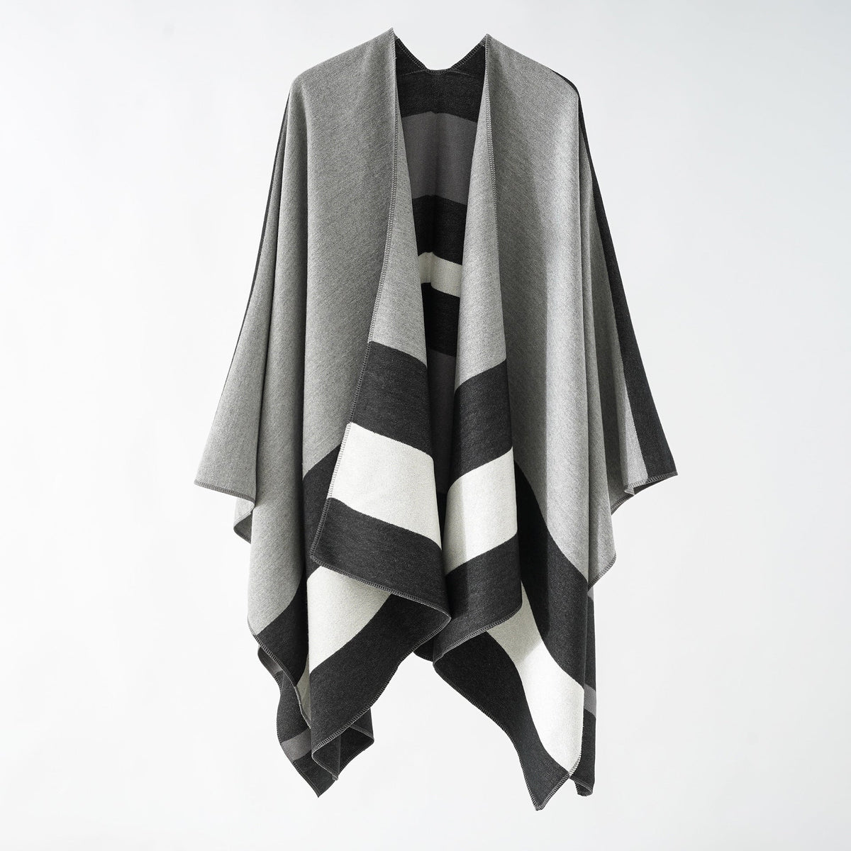 Double-sided Color Matching Plaid Cashmere-like Shawl Outer Match Cape Coat My Store