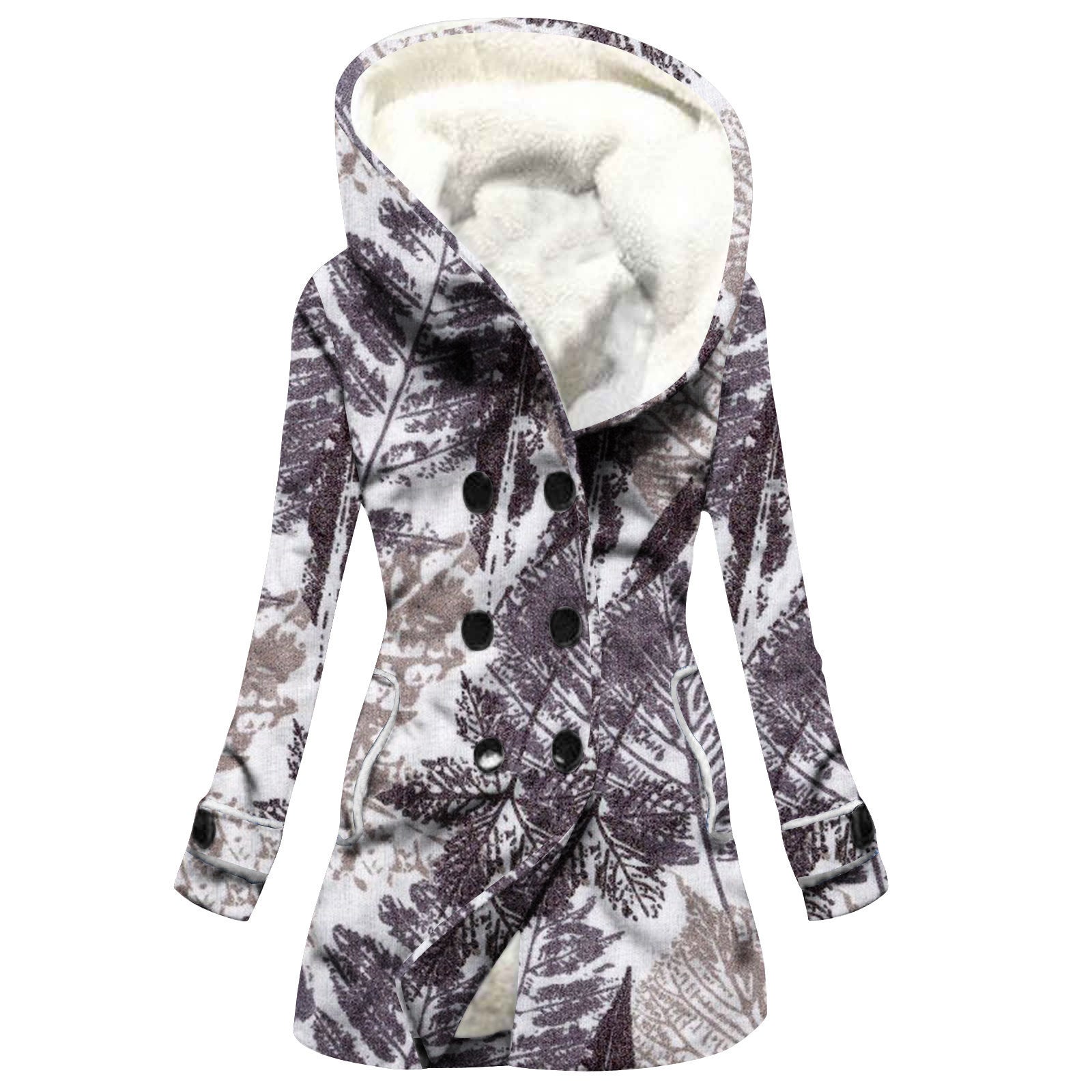 Women's Windbreaker Winter Thickened Imitation Lamb Stitching Floral Hooded My Store