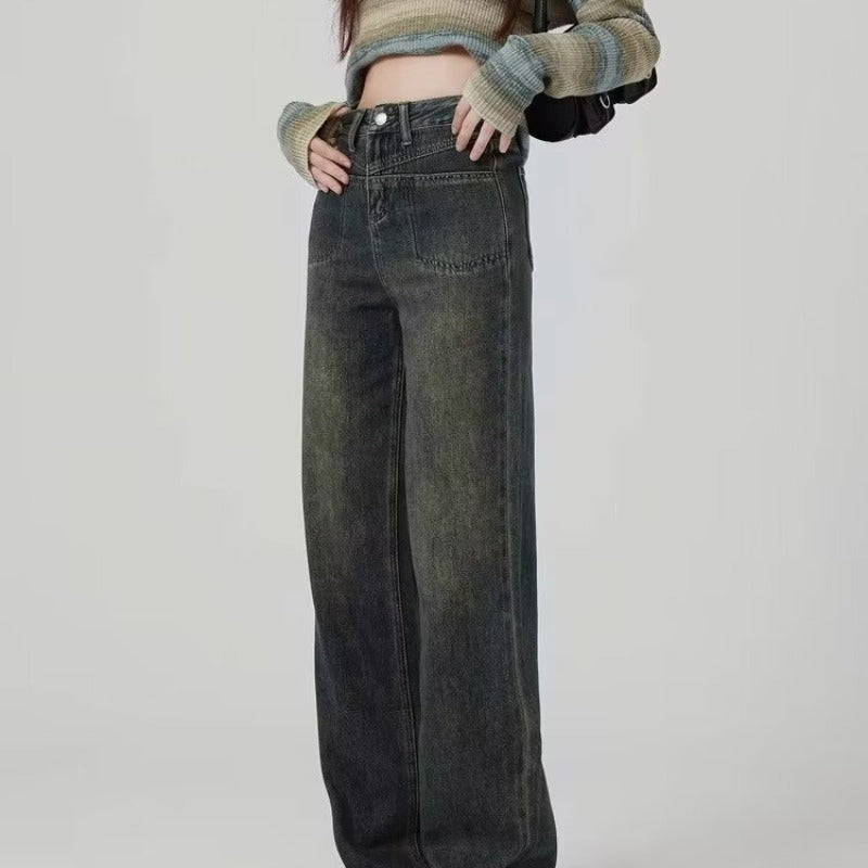 Loose Design Slimming Worn Looking Washed-out Wide Leg Pants My Store