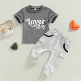 Baby Boy Short Sleeve Monogram Print T-shirt Gray Summer Clothing Set My Store