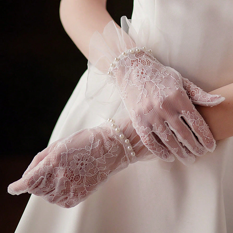 Women's Exquisite Lace Pearl Gloves My Store