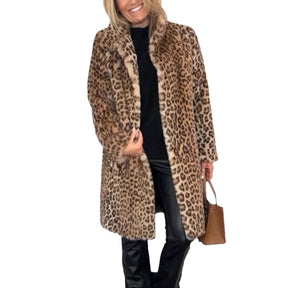 Fall Winter Leopard Print Plush Mid-length Coat My Store