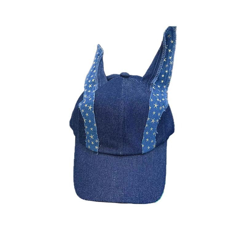 American Retro Denim Patch Ear Baseball Cap Waste Soil Style My Store