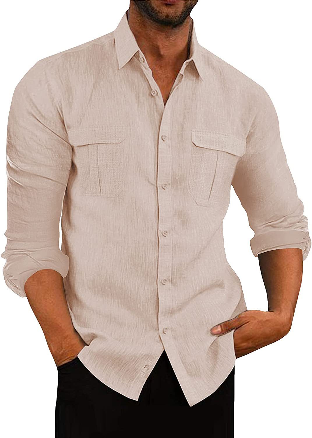 European And American Men's Shirt Double Pocket Cotton Linen My Store