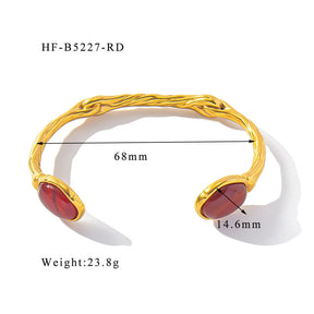 Retro Titanium Steel Plated 18K Bilateral Oval Color Natural Stone Open Irregular Adjustable Bracelet My Store