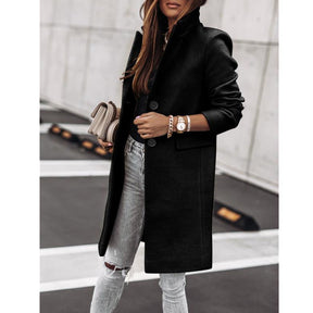 Simplicity Long Sleeve Button Woolen Coat Overcoat My Store