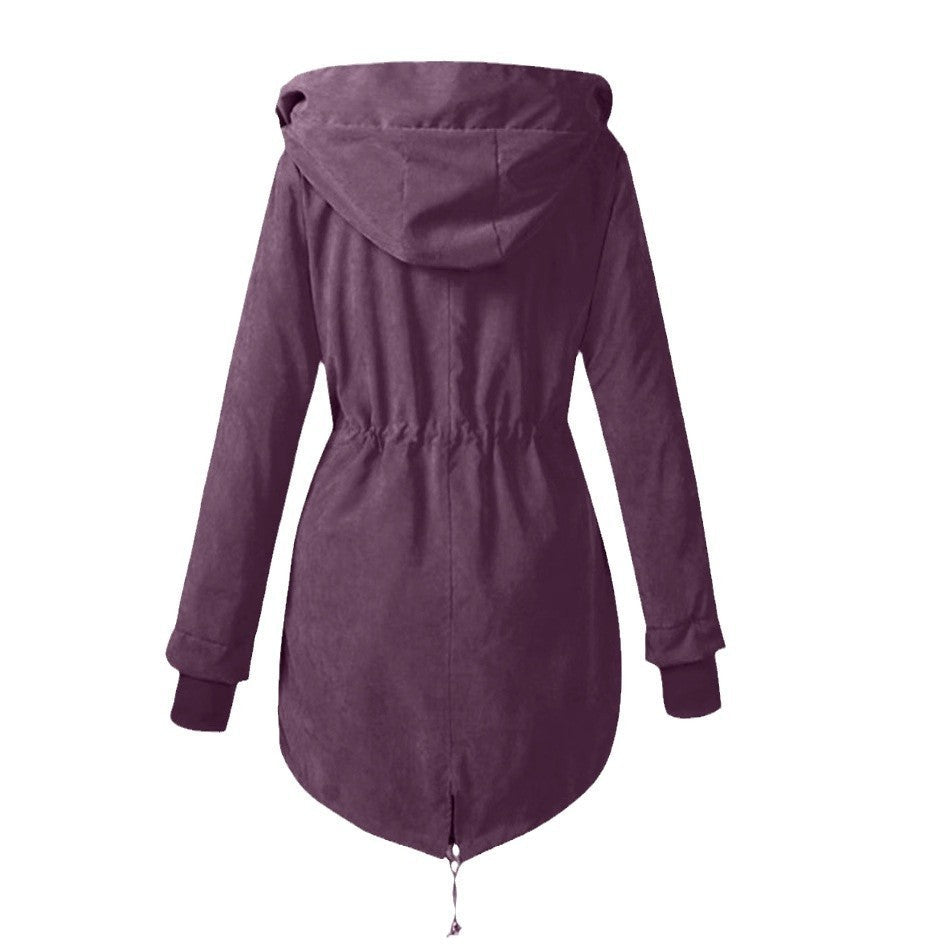 Women's Autumn And Winter Solid Color Casual Waist Tight Fleece-lined Anorak My Store