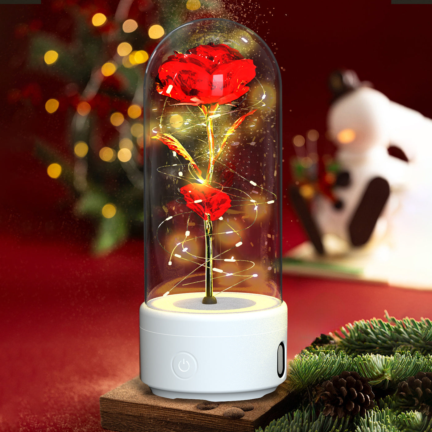 Creative 2 In 1 Rose Flowers LED Light And Bluetooth-compatible Speaker Valentine's Day Gift Rose Luminous Night Light Ornament In Glass Cover My Store