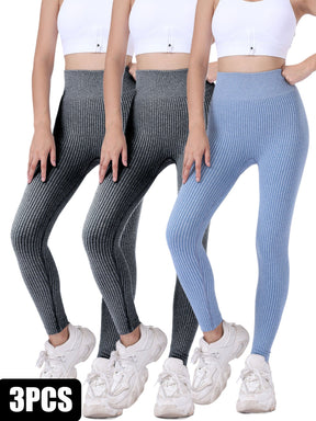 3 Pack Yoga Leggings Ribbed Seamless Workout High Waist  Over Athletic Exercise Leggings My Store