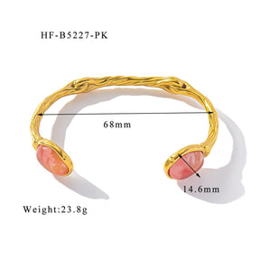 Retro Titanium Steel Plated 18K Bilateral Oval Color Natural Stone Open Irregular Adjustable Bracelet My Store